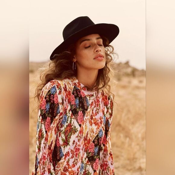 Anthropologie Mauve Shara Floral Patchwork Pleated Midi Dress Size Extra Small - Picture 6 of 10